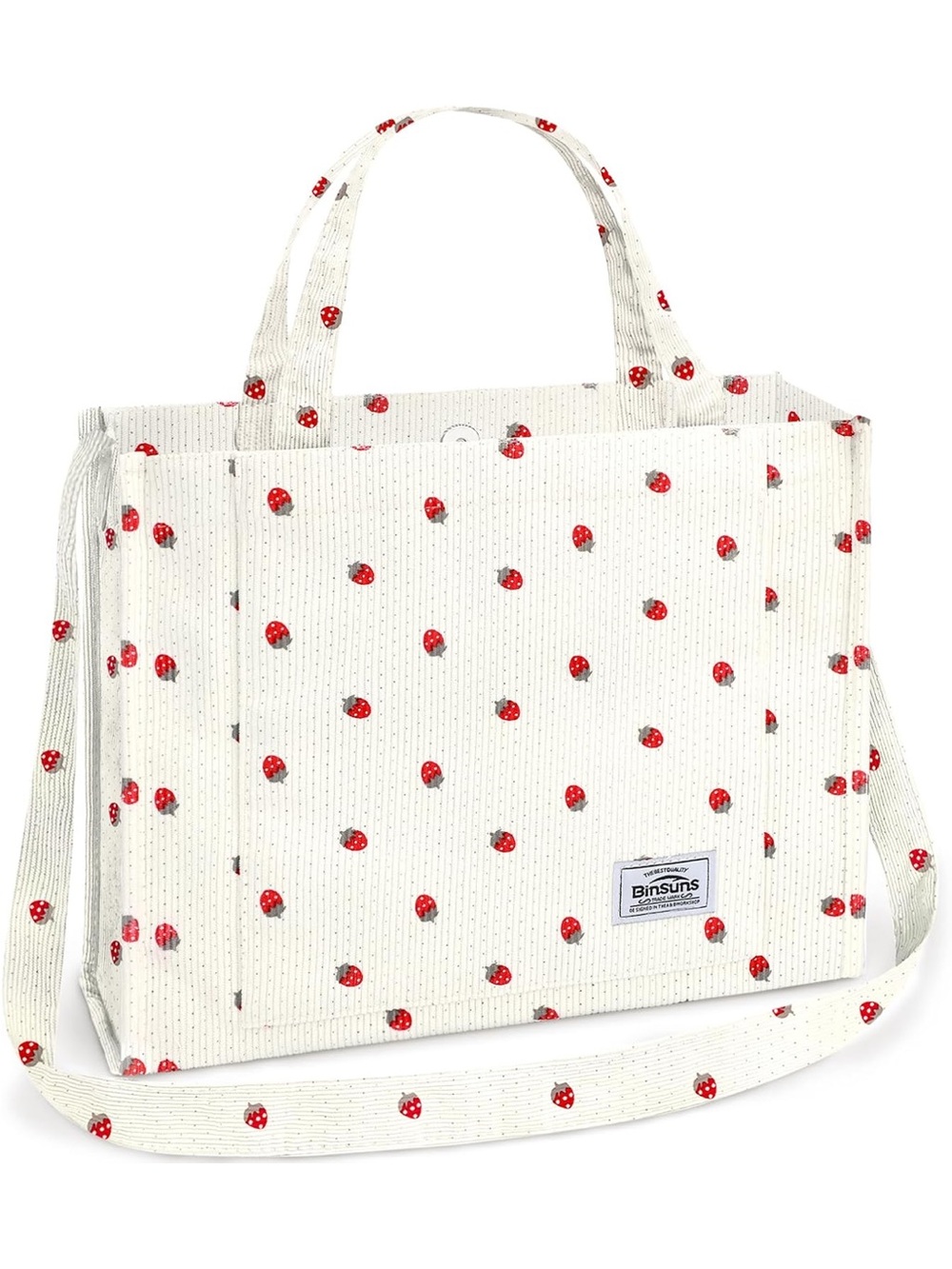 Large Strawberry Print Corduroy Tote Bag